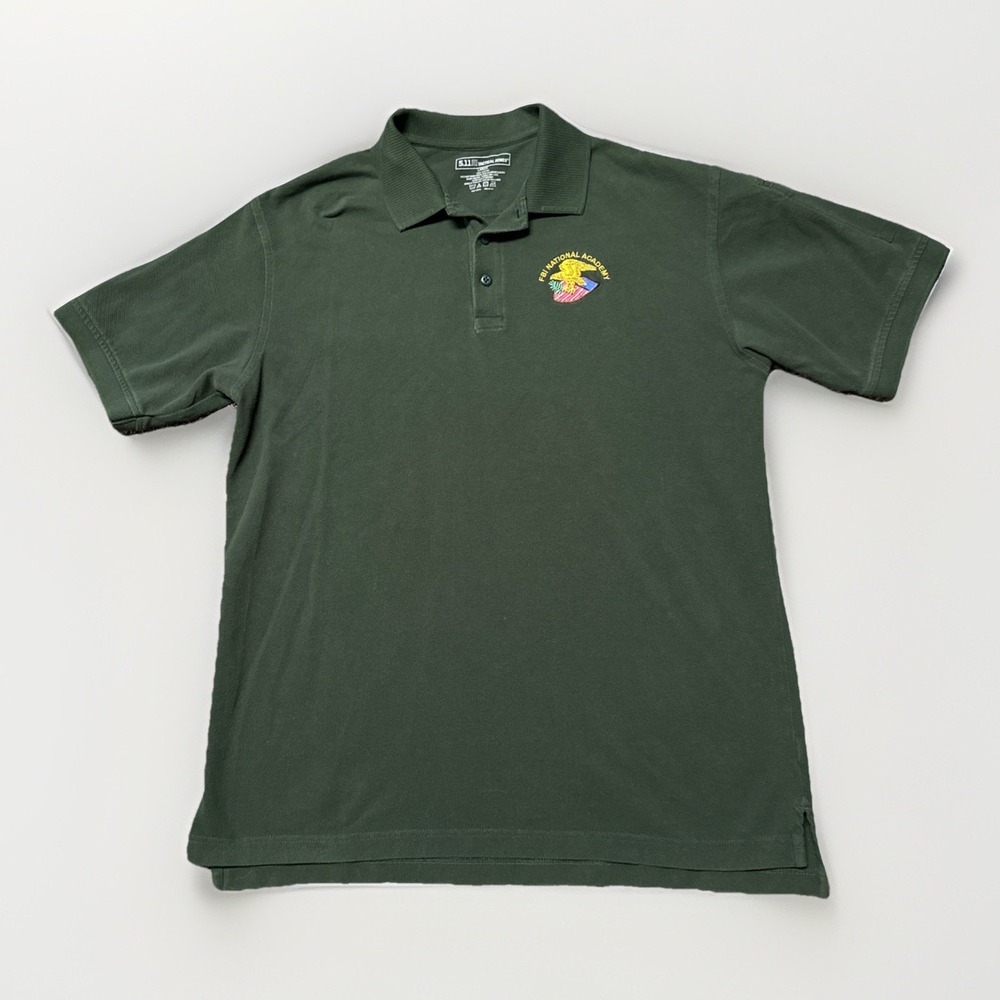 5.11 Tactical FBI National Academy Polo Shirt Mens Large Green Short Sleeve